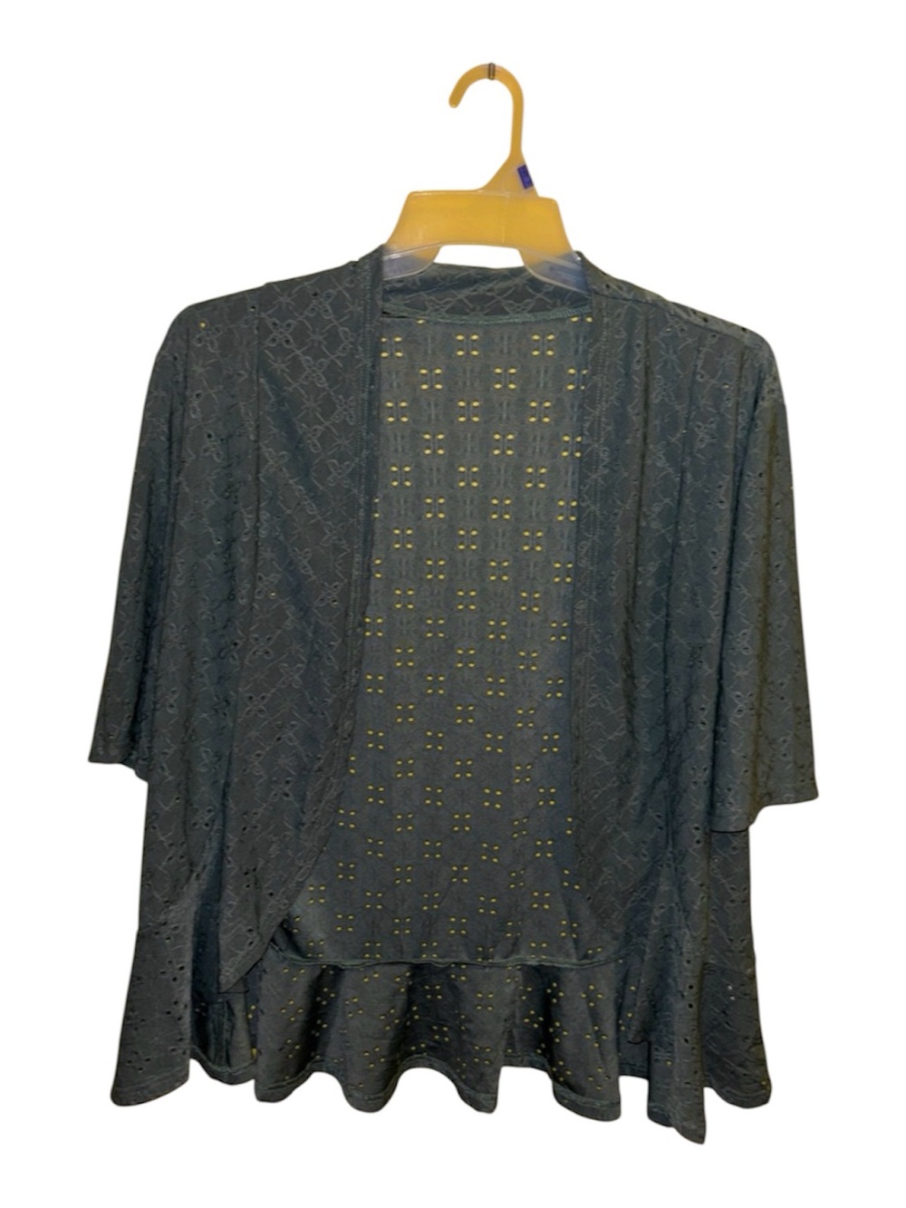 Women's Open-Front Teal Eyelet Cardigan